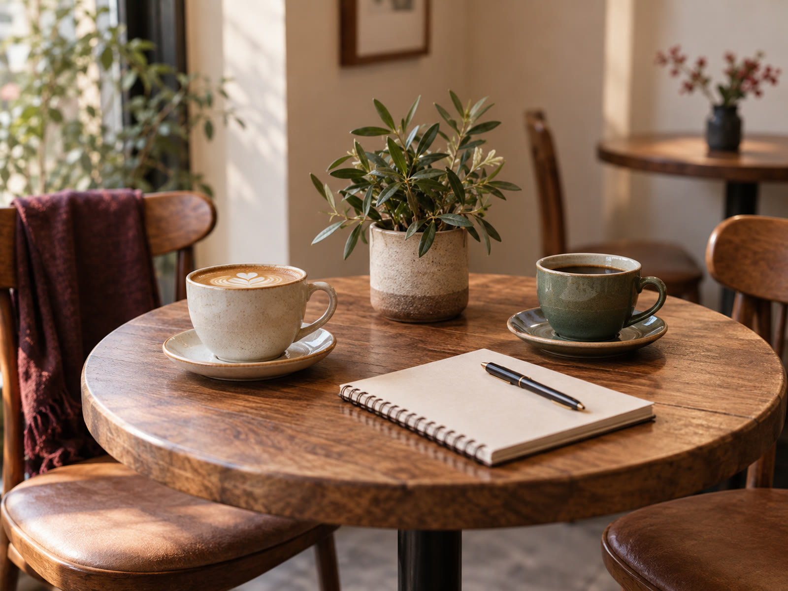 Mesa íntima de café preparada para una conversación de orientación